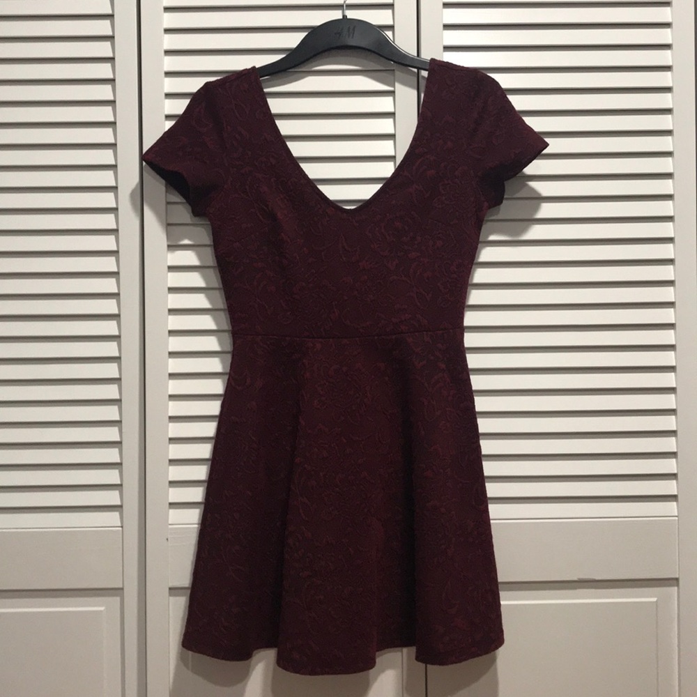 Maroon V Neck Skater Dress
